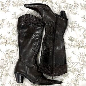 Lavorazione Artigiana Dark Brown Italian Leather Women's Western Boots